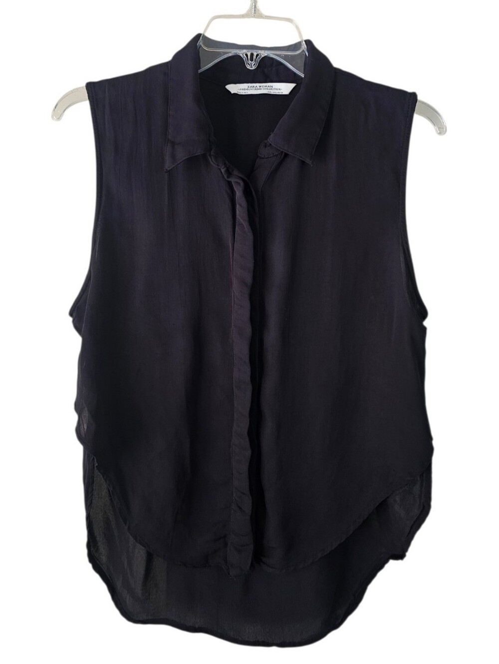 Zara Sleeveless Black Chiffon Button-Front Top
